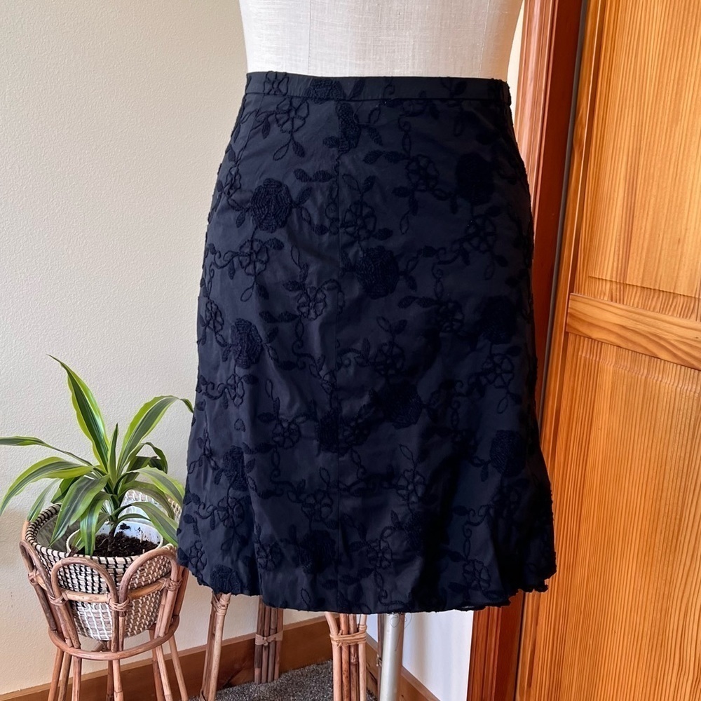 Piazza Sempione Small Black Embroidered Pencil Skirt Back Zip Riffle Chic - Picture 2 of 8